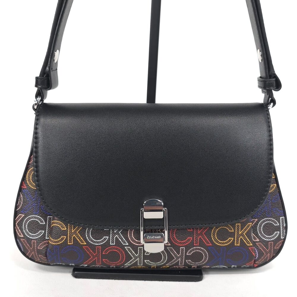 CALVIN KLEIN Women’s New Shoulder Bag Brown Black CK Logo Multicolor H6DZJVI4 - Picture 8 of 9